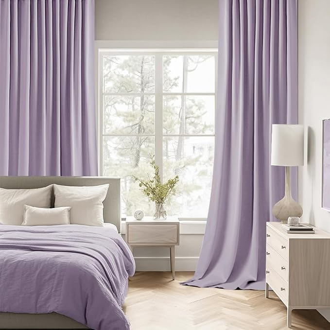 MIULEE Lilac Back Tab Blackout Curtains 52x72 Inches Long 2 Panels Set | Rod - Image 2