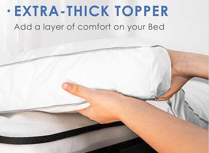 Marine Moon California King Mattress Topper, Extra Thick Bed Topper, Cooling Plush Pillow Top Mattress Toppers Soft Down Alternative Pad, Hotel Quality Pillow Topper, Cal King