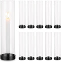 Romadedi Glass Hurricane Candle Holders Black - 12 Inch Taper Candlestick Holder Bulk Clear Glass Cylinder Table Centerpiece Wedding Decor Party Birthday Christmas Home Decorations, Set of 10