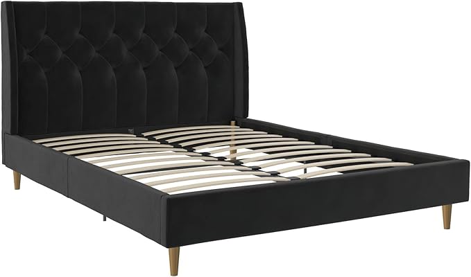 Novogratz The Her Majesty Upholstered Bed, Queen, Black Velvet
