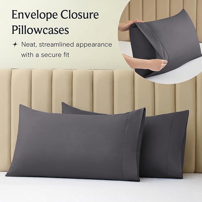 LuxClub 4 PC California King Size Sheet Set Sheets Deep Pockets Wrinkle Free Cooling Sheets Machine Washable Hotel Bedding Silky Soft - Dark Grey California King