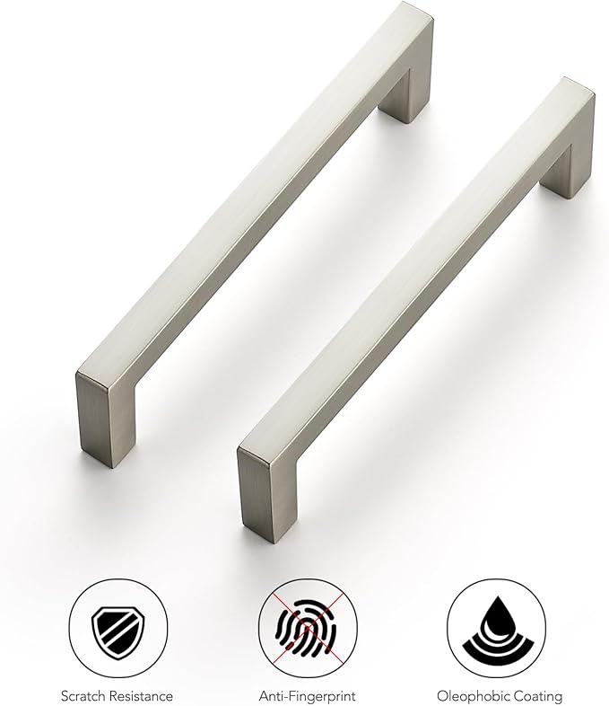 Ravinte 30 Pack Solid 4 Inch Center to Center Slim Square Bar Drawer Handles - Cabinet Hardware Brushed Nickel Pulls for Kitchen and Drawers