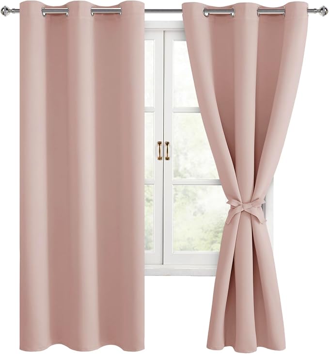 Blackout Curtains for Bedroom, 42 x 63 Inches Length, Blush 2 Panels | Thermal by Hiasan
