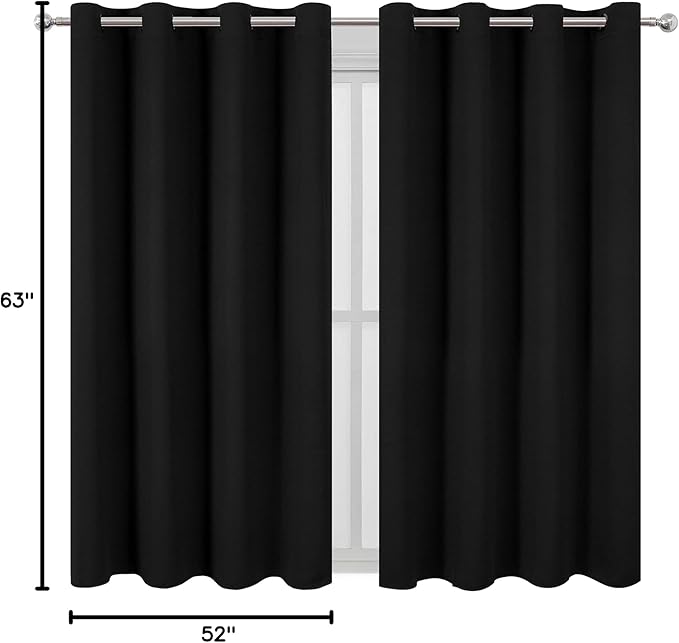 Black Blackout Curtains 52 x 63 Inch Length/Set of 2 Curtain Panels/Thermal - Image 10