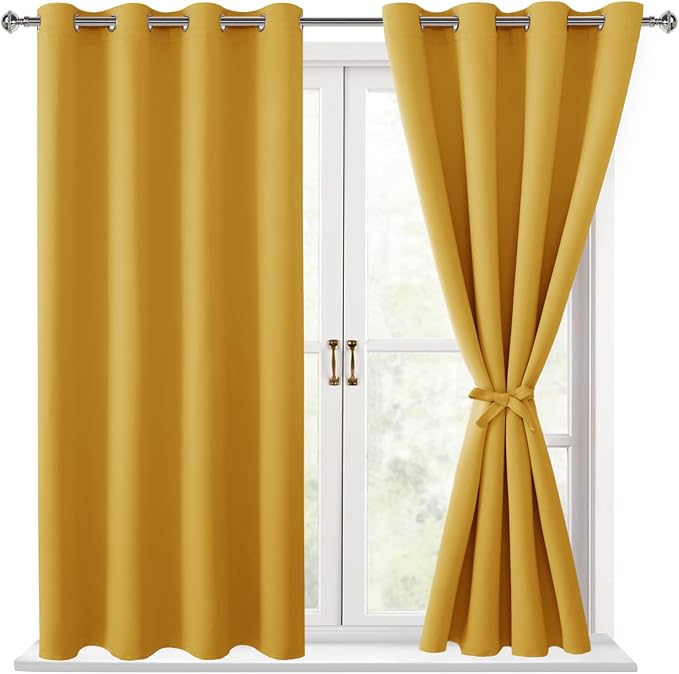 Blackout Curtains for Bedroom, 52 x 54 Inches Long, Mustard Yellow | Thermal by Hiasan