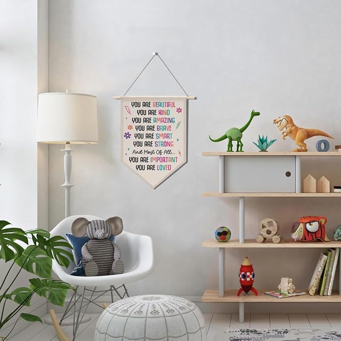 Aesthetic Wall Decor Girls Room Decor Boho Rainbow Wall Art Signs Canvas Hanging Pennant Flag Banner Wall Sign Decor Gift for Nursery Bedroom Playroom Game Room Front Door