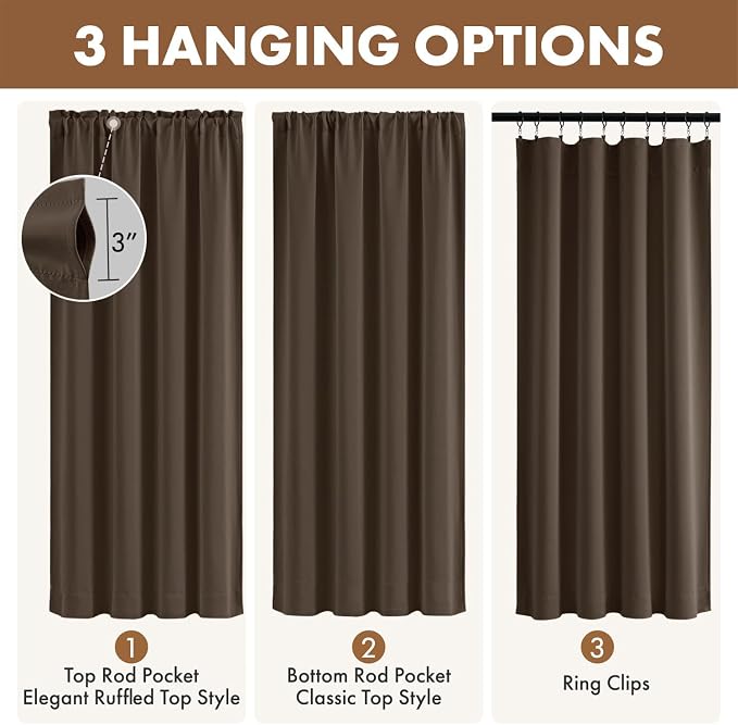 MIULEE 84 Inch Length Chocolate Brown Blackout Bedroom Curtains Set of 4 | - Image 3