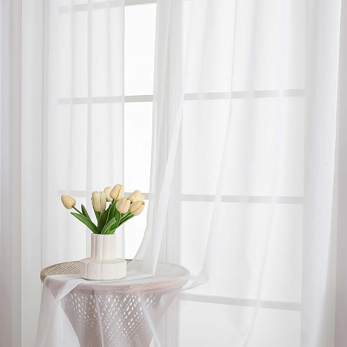 White Sheer Curtains 63 Inch Length 2 Pcs, Light Filtering Rod Pockets Window - Image 9