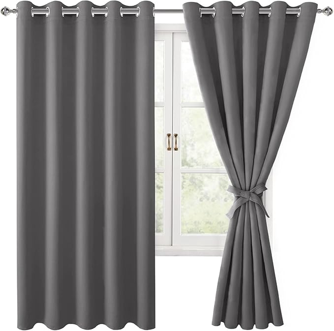 Grommet Blackout Curtains for Bedroom, 60 x 72 Inches, Light Grey | Thermal by Hiasan