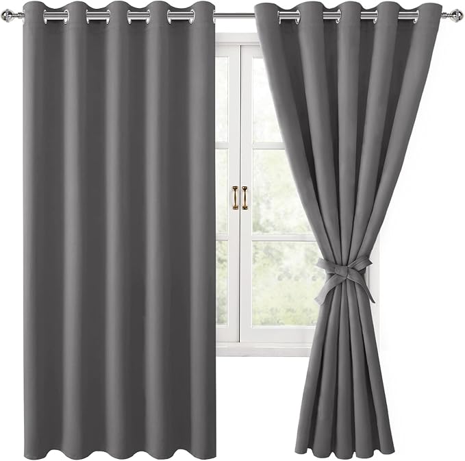 Blackout Curtains for Bedroom, 60 x 63 Inches Length, Light Grey | Thermal by Hiasan