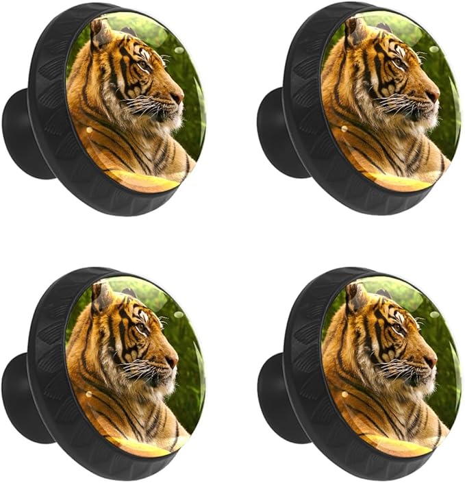 4 Pack Drawer Pulls Animal Tiger Crystal Glass Round Knobs Pulls Handles for Cabinets Dressers Kitchen Bathroom - Cupboards Wardrobes Hardware Furniture Knobs