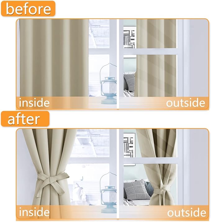 Blackout Curtains for Bedroom, Light Beige, 52 x 36 Inch, 2 Panels | Thermal - Image 5