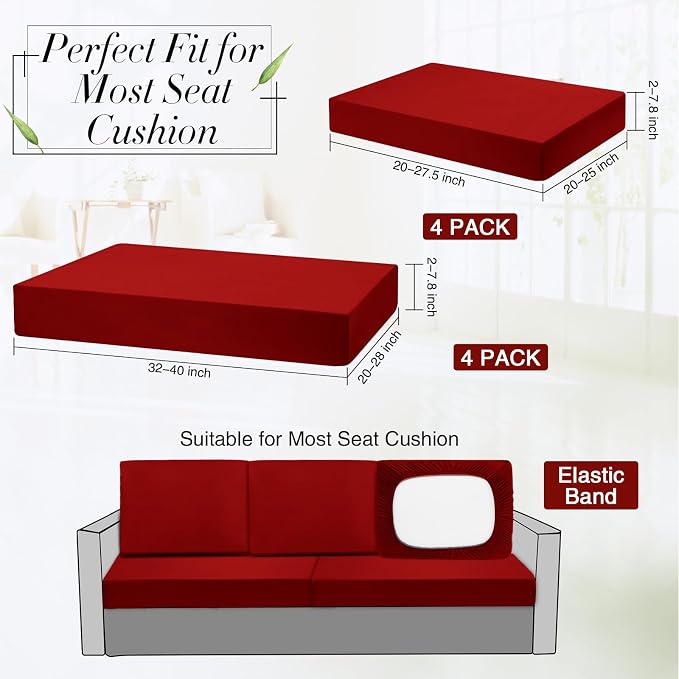 Newwiee 8 Pcs Stretch Patio Outdoor Cushion Covers Replacement, Wine Red | 4 - Image 3