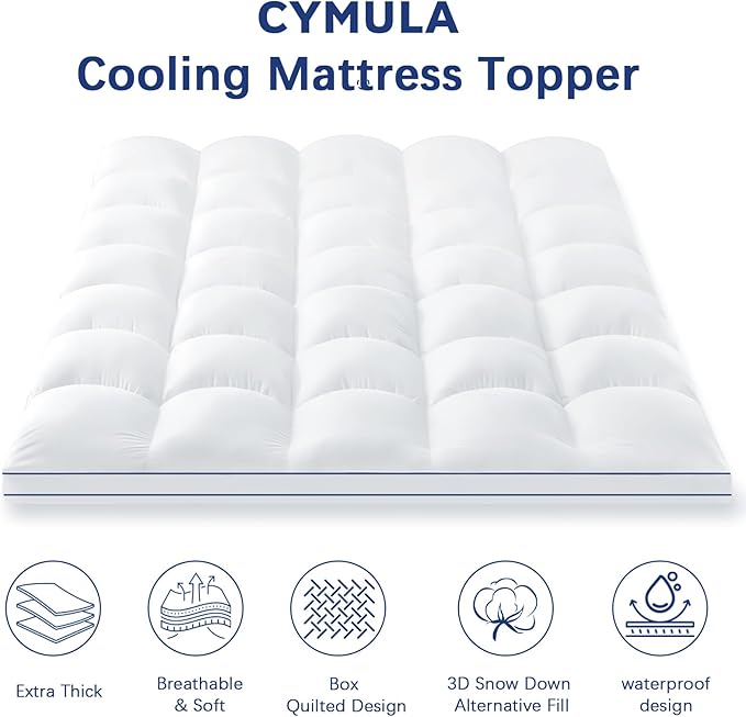 CYMULA California King Mattress Topper Waterproof, Cooling Pillow Top Mattress Topper, Extra Thick Cal King Mattress Pad Cover with 8-21Inch Pockets, Plush Down Alternative Fill Mattress Protector