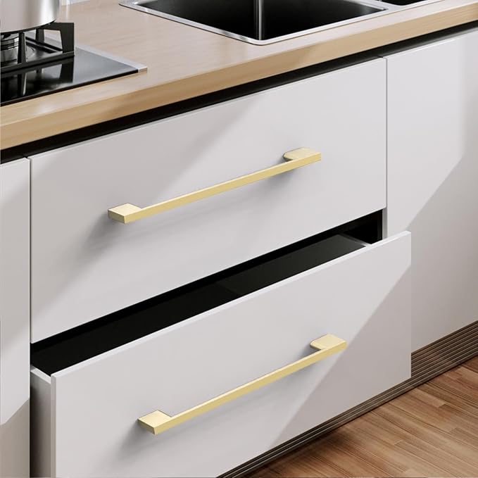 10 Pack Brushed Gold Cabinet Pulls 8.8 Inch Handles for Kitchen Cabinets, Dresser Hardware