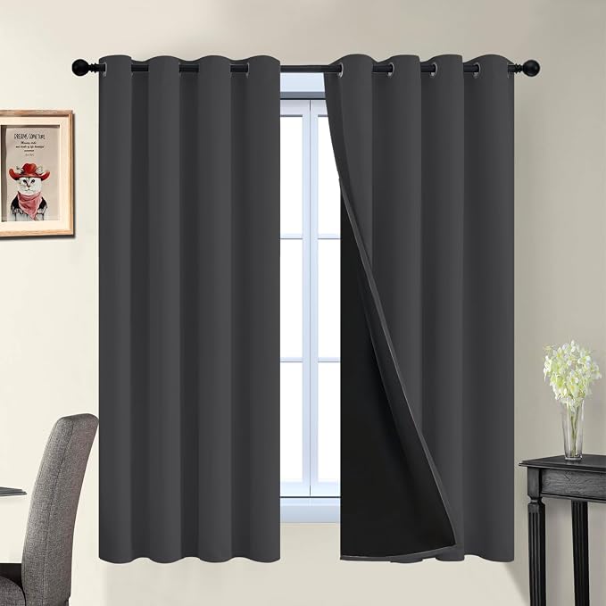 Yakamok Charcoal Grey 100% Blackout Curtains 63 Inches Long 52" Wide 2 PCS | by Yakamok