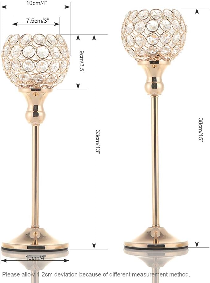 VINCIGANT Gold Crystal Candle Holders Set of 2,Pillar Candlesticks for Table Centerpieces, Christmas Home Decor Wedding Party Housewarming Gift