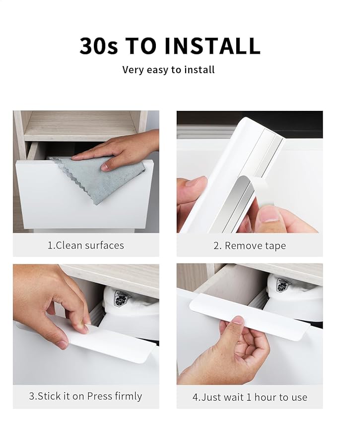 5 Pack 8 inch self Adhesive Cabinet Handles Warm White Adhesive Cabinet pulls Stick on Handles for Cabinet Finger pulls for Cabinet Concealed Drawer Edge pulls Adhesive Flat Drawer Handles