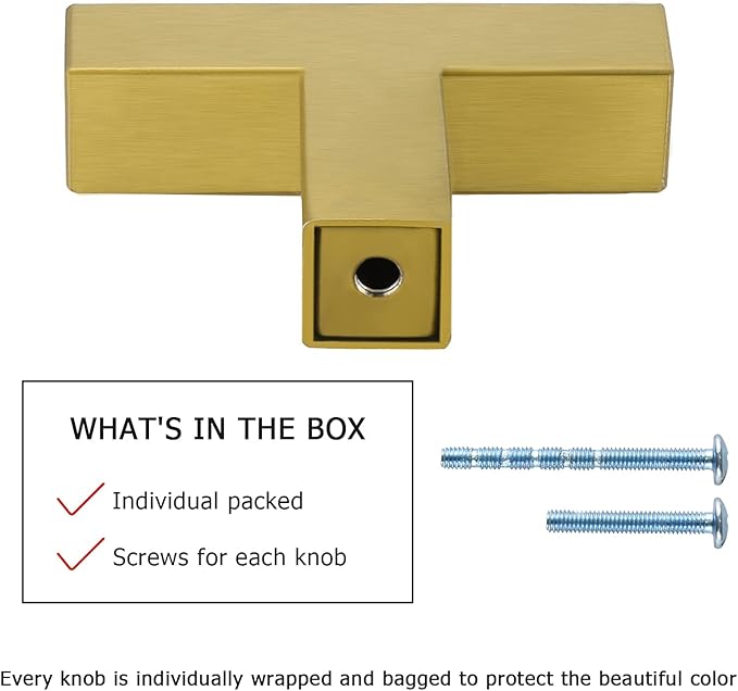 LONTAN 6 Pack Dresser Knobs Brushed Brass Kitchen Cabinet knobs Square Gold Cabinet Door Hardware for Bathroom Closet Cupboard