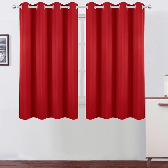 Blackout Curtains 66 x 54 Inch Long Bright Red Curtains Set of 2 Panels Room by Lemomo
