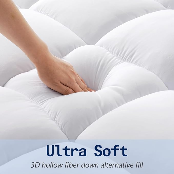 SOPAT Mattress Topper Short Queen Size Extra Thick Mattress Pad 8-21" Deep Pocket Soft Down Alternative Fill Mattress Protector Pillow Top Mattress Cover (60x75 Inches, White)