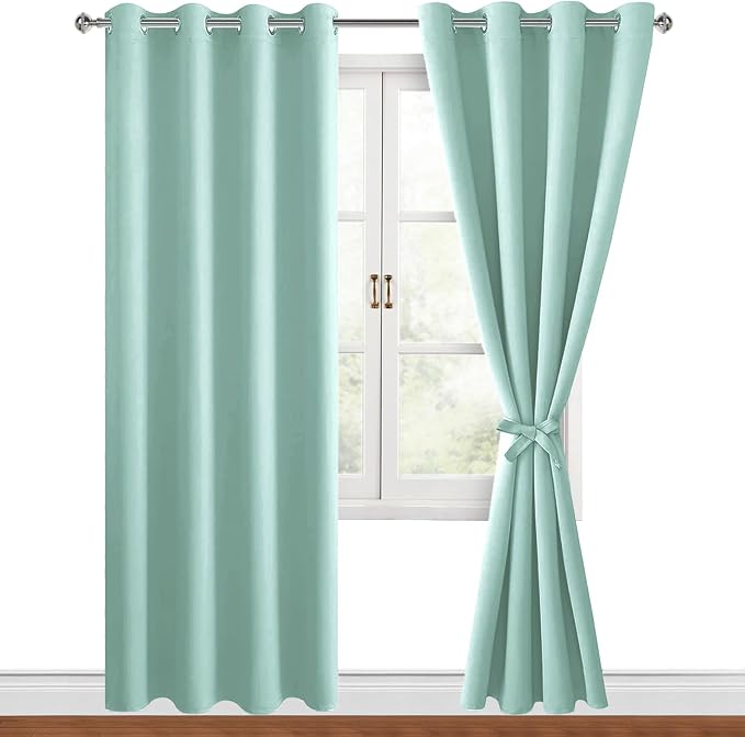 Blackout Curtains for Bedroom, 52 x 96 Inches Long, 2 Panels, Aqua | Thermal by Hiasan