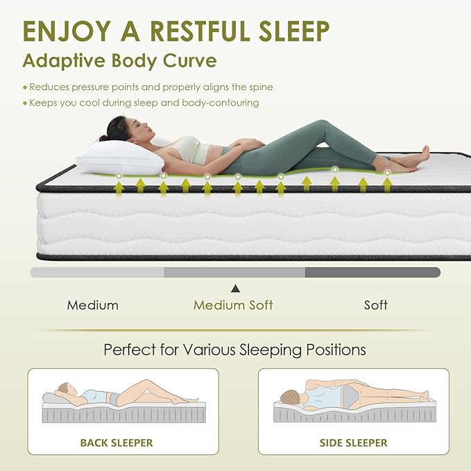 PayLessHere | 8 Inch Twin Mattress | Medium Firm Hybrid Mattress | White | with High-Density Foam and Breathable Cover | Pocket Spring Design, Pressure Relief | Bed in a Box, CertiPUR-US Certified