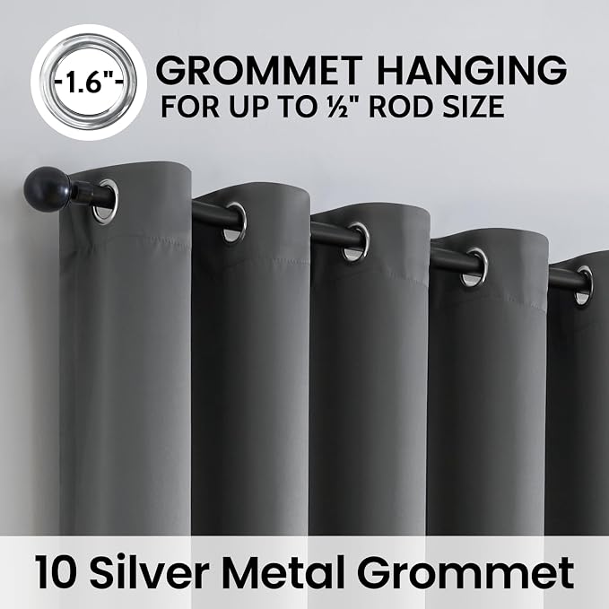 SimpleHome Grey 100% Blackout Curtains Room Darkening Living Room 84 Inch | - Image 6