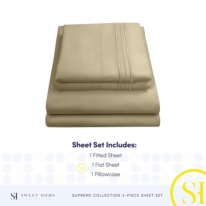 Twin XL Sheets - Breathable Luxury Sheets with Full Elastic & Secure Corner Straps Built In - 1800 Supreme Collection Extra Soft Deep Pocket Bedding Set, Sheet Set, Twin XL, Sage