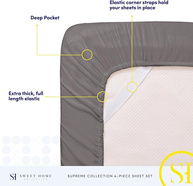 Twin Sheets - Breathable Luxury Sheets with Full Elastic & Secure Corner Straps Built In - 1800 Supreme Collection Extra Soft Deep Pocket Bedding Set, Sheet Set, EXTRA DEEP pocket - Twin, Gray