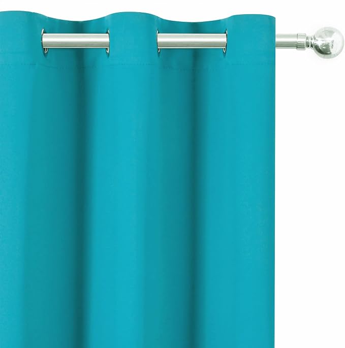 Blackout Curtains 66 x 54 Inch Long Teal Curtains Set of 2 Panels Room - Image 6