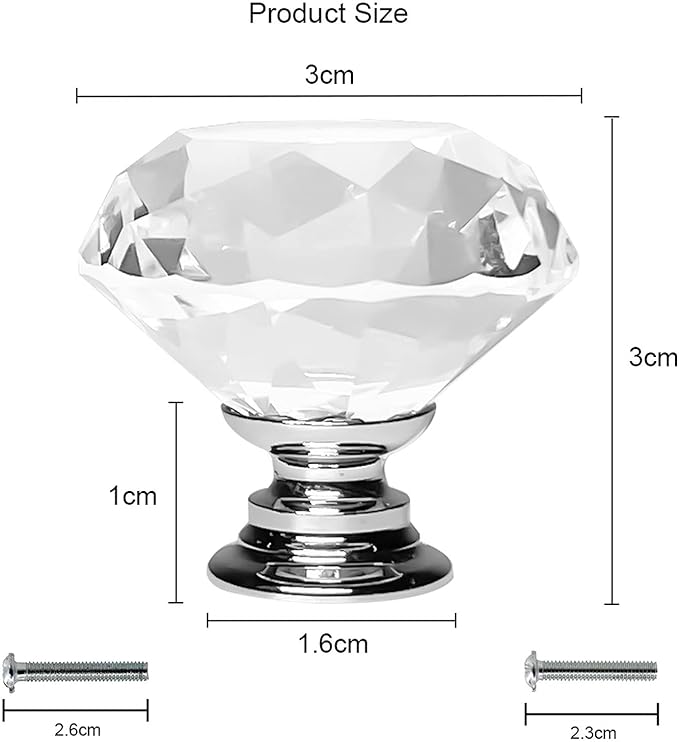 Dynasty 30mm Glass Crystal Dresser Drawer Kitchen Cabinet Door Hardware Knobs Handles - Color | Quantity Choice, Black
