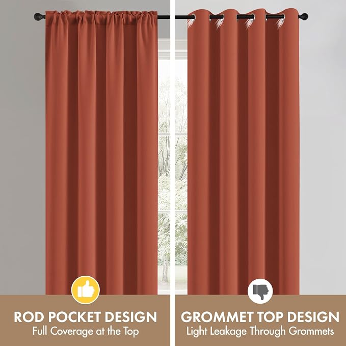 MIULEE 4 Panels Set Burnt Orange Blackout Curtains 63 Inch Length Bedroom | - Image 7