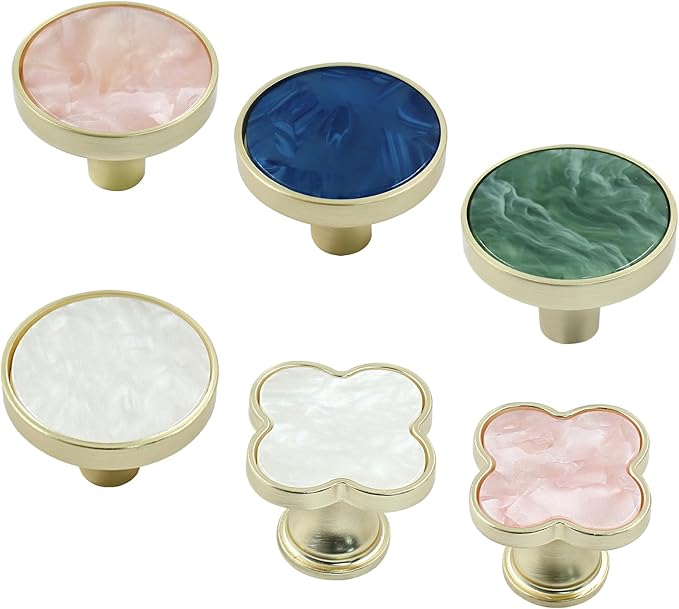 6 Pcs Gold Knobs for Dresser Drawers, Round Dresser Cabinet Knobs Pulls for Kitchen Cabinet Cupboard Door Furniture Decorative, Pink