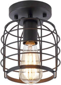 Create For Life® Industrial Vintage Flush Mount Ceiling Light,Rustic Metal Cage Pendant Lighting Lamp Fixture for Hallway Stairway Kitchen Garage, E26, Black Painting Finish
