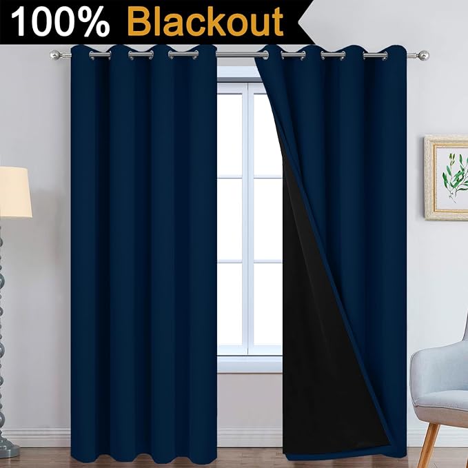 Yakamok Dark Blue 100% Blackout Curtains 84 Inches Long 52" Wide 2 Panels | - Image 3