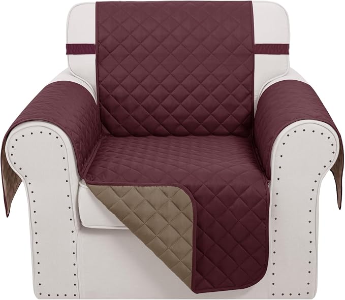 Reversible Recliner Chair Covers, Burgundy/Camel | Chair Covers by LuxshareHome