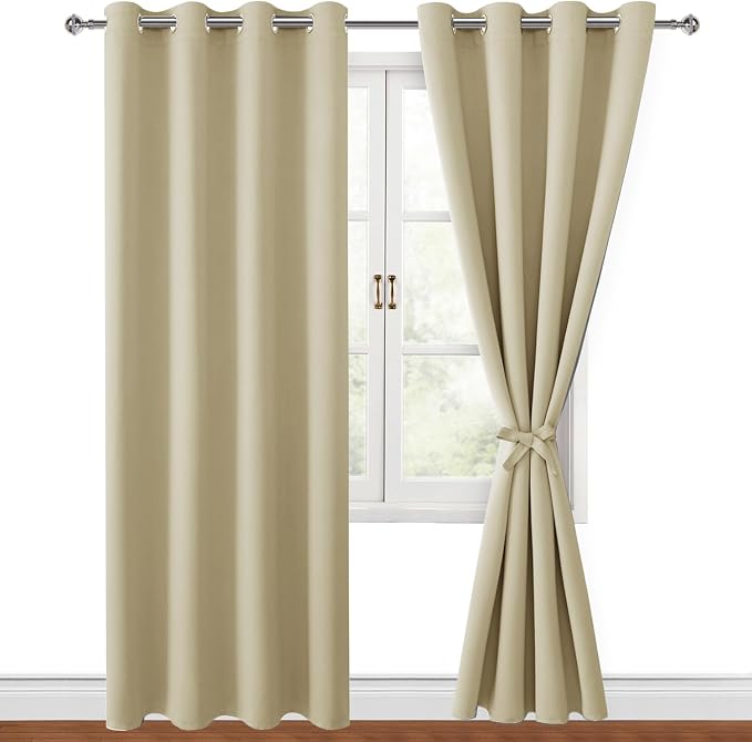 Blackout Curtains for Bedroom, Light Beige, 52 x 84 Inch, 2 Panels | Thermal by Hiasan