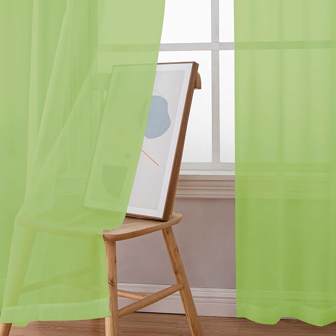 Chyhomenyc Sheer Curtains 63 Inch Length 2 Panels, Lime | Light Filtering - Image 2