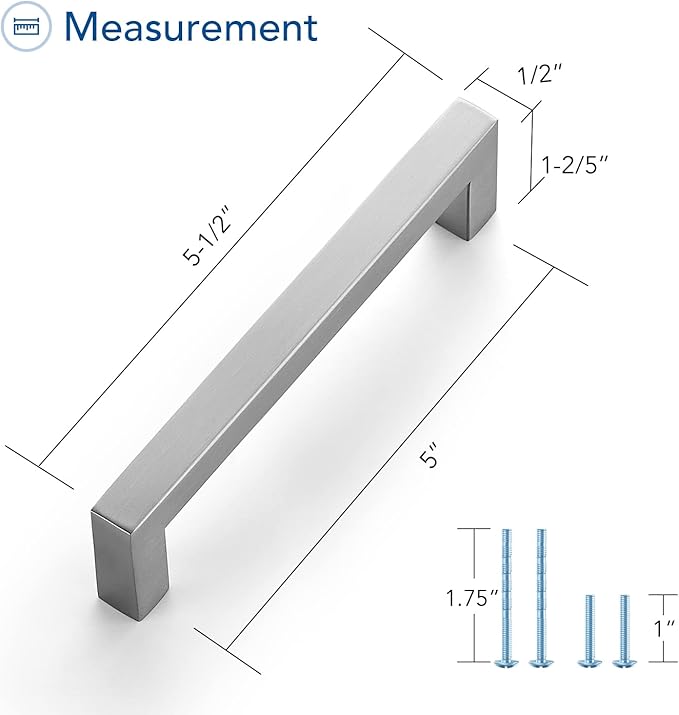 Ravinte 5 Pack Brushed Nickel Kitchen Cabinet Handles 5 Inch Cabinet Pulls Square Kitchen Hardware for Cabinet Drawer Pulls Drawer Handles Come with Screwdriver