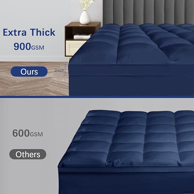 CYMULA King Mattress Topper, Extra Thick Pillow Top Mattress Topper, Cooling Mattress Pad Cover Bed Topper with 8-21 Inch Pockets, Plush Down Alternative Fill Mattress Protector