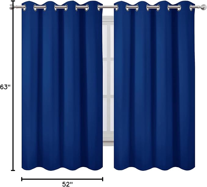 Blackout Curtains 52 x 63 inch/Royal Blue Curtains Set of 2 Panels/Thermal - Image 9