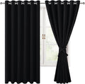 Grommet Blackout Curtains for Bedroom 70 x 63 Inches Black 2 Panels | Thermal by Hiasan