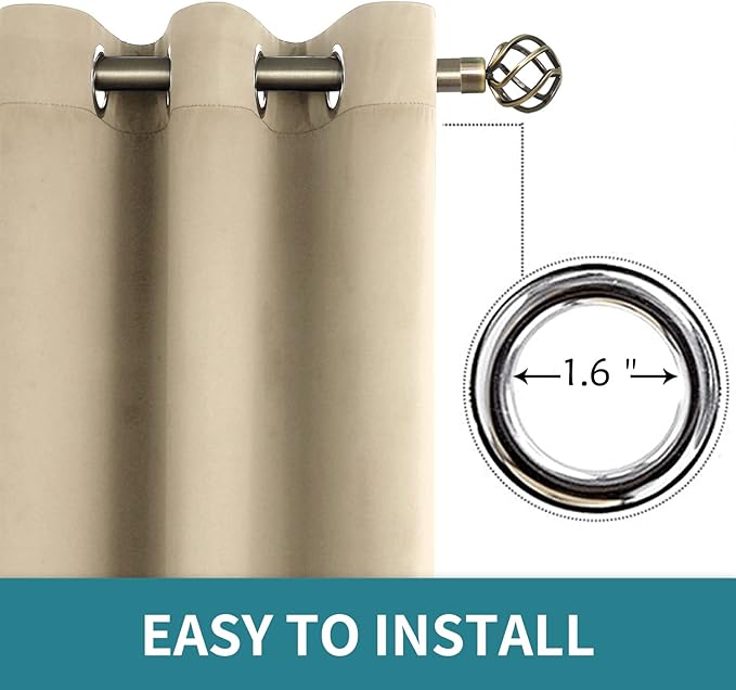 BGment Room Darkening Curtains for Bedroom - Grommet Thermal Insulated Window Treatments Light Blocking Curtains for Living Room, Set of 2 Panels, Each 46 x 84 Inch, Beige