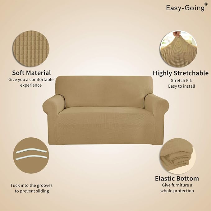 Easy-Going Stretch Loveseat Couch Covers Washable Golden | 1-Piece Loveseat - Image 3