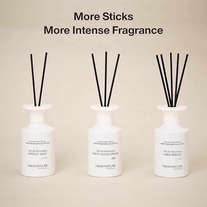 M&SENSE Minimalist Large Reed Diffuser 300ml, Lavender Rosemary Scented with Natural Essential Oils, Long Lasting with 7 Sticks, Non-Toxic Home Fragrance for Bedroom, Bathroom Decor