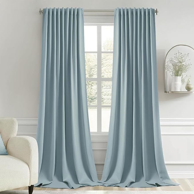 MIULEE Slate Blue Back Tab Blackout Curtains 52x120 Inch Long 2 Panels Set | by MIULEE