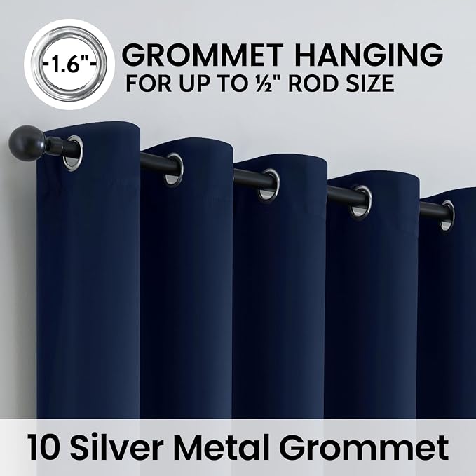 SimpleHome Navy Blue 100% Blackout Curtains Room Darkening Living Room 63 | - Image 6