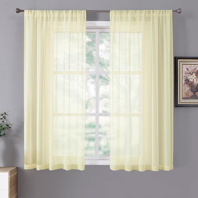 Tollpiz Short Sheer Curtains Living Room Linen Textured Curtain Sheers Light by Tollpiz