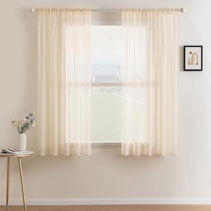 MIULEE Cream Beige Sheer Curtains 54 X 63 Inches, 2 Panels | Solid Color by MIULEE